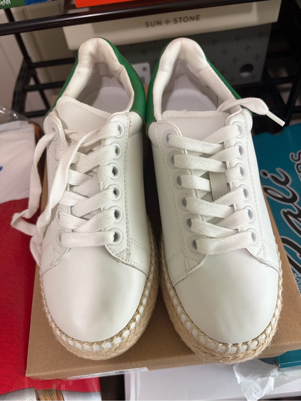 Steve Madden White Sneakers with Green Heel Accent
